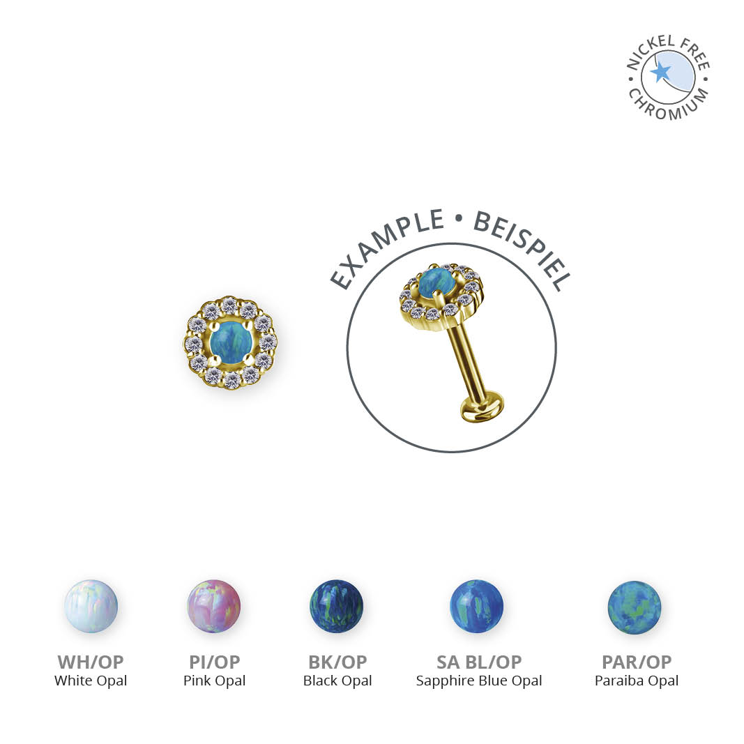 18K GOLD PVD CoCr NF THREADLESS ATTACHMENT SET W. LAB CREATED OPALS