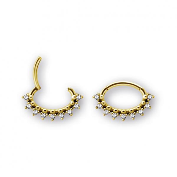 24K GOLD PVD SS316L SS316L SEPTUM/DAITH CLICKER SET W. PREMIUM ZIRCONIA