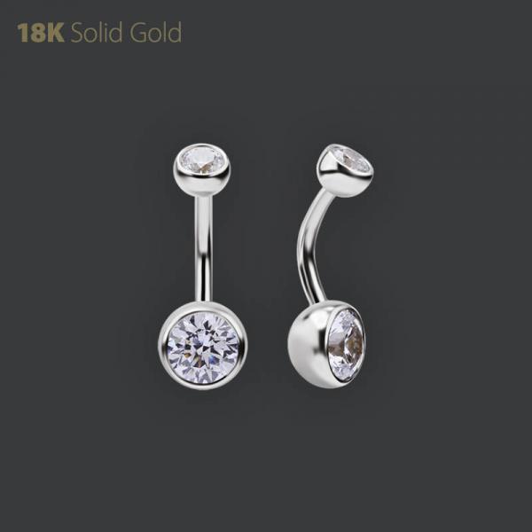 18K WHITE GOLD INTERNAL BELLY BANANA SET WITH PREMIUM ZIRCONIA