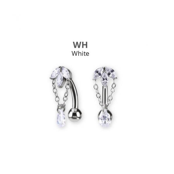SS316L BELLY BANANA SET W. CUBIC ZIRCONIA AND PEAR DROP DANGLES