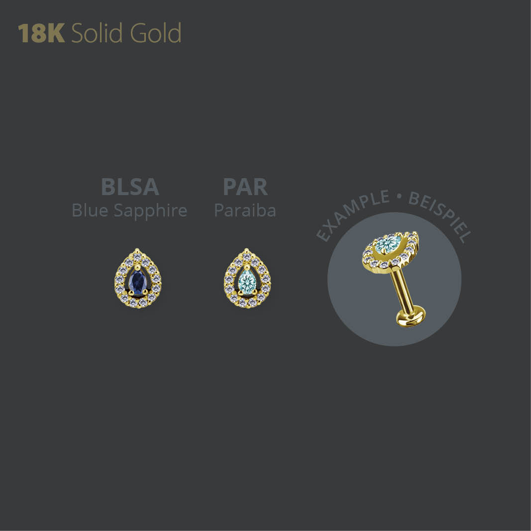 18K GOLD INTERNAL MICRO ATTACHMENT SET W. PEAR SHAPE LAB CREATED GEMSTONE