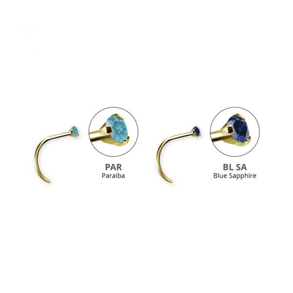 24K GOLD PVD TITANIUM NOSESTUDS W. PRONG SET LAB CREATED GEMSTONE