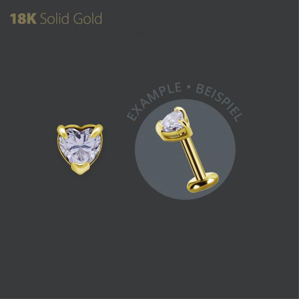 18K GOLD THREADLESS ATTACHMENT SET WITH HEART SHAPE PREMIUM ZIRCONIA