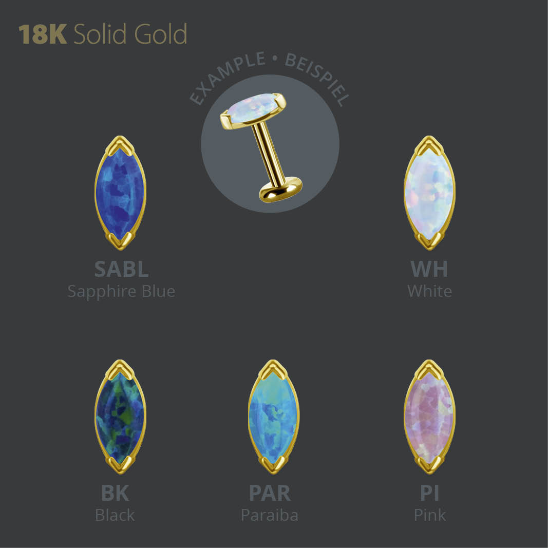 18K GOLD THREADLESS MARQUISE ATTACHMENT SET WITH LAB CREATED OPAL