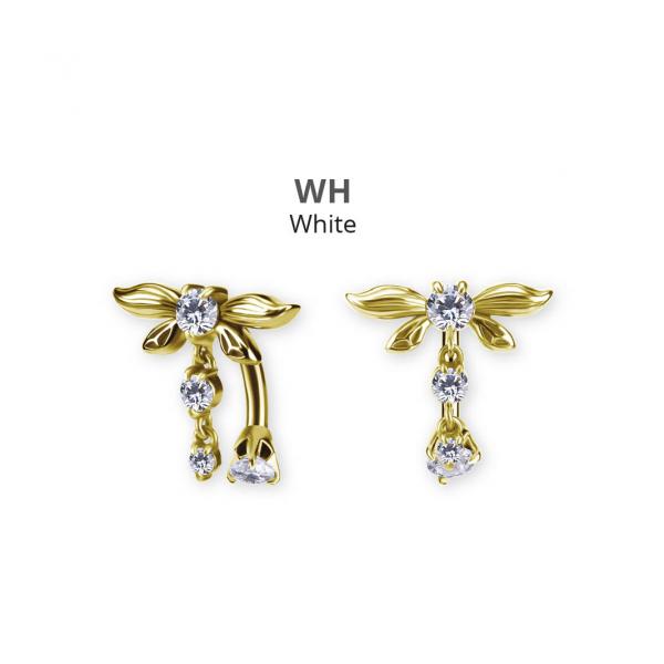 24K GOLD PVD SS316L BELLY BANANA SET W. DOUBLE JEWELED AND ROUND DROP DANGLES