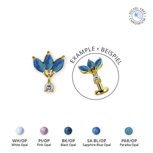 18K GOLD PVD CoCr NF THREADLESS ATTACHMENT SET W. LAB CREATED OPALS