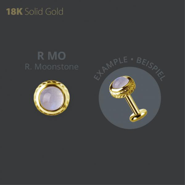 18K GOLD THREADLESS ATTACHMENT SET W. GENUINE RAINBOW MOONSTONE