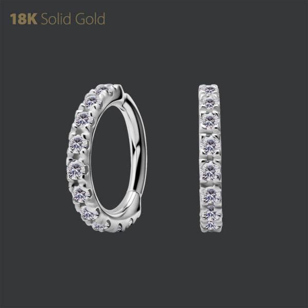 18K WHITE GOLD HINGED SEGMENT CLICKER SET W. PREMIUM ZIRCONIA