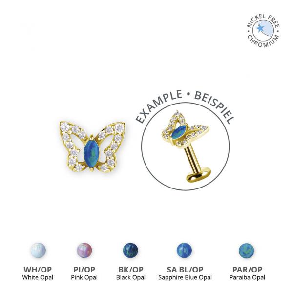 18K GOLD PVD CoCr NF THREADLESS BUTTERFLY ATTACHMENT SET W. LAB CREATED OPALS