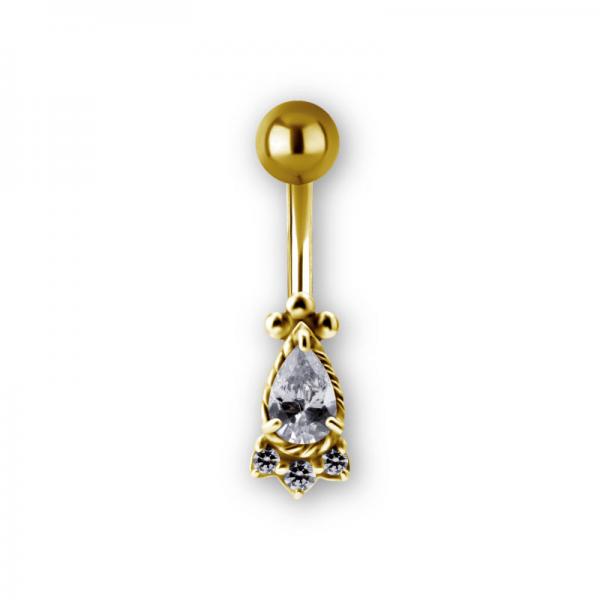 24K GOLD PVD SS316L TRIBAL BELLY BANANA SET W.CUBIC ZIRCONIA