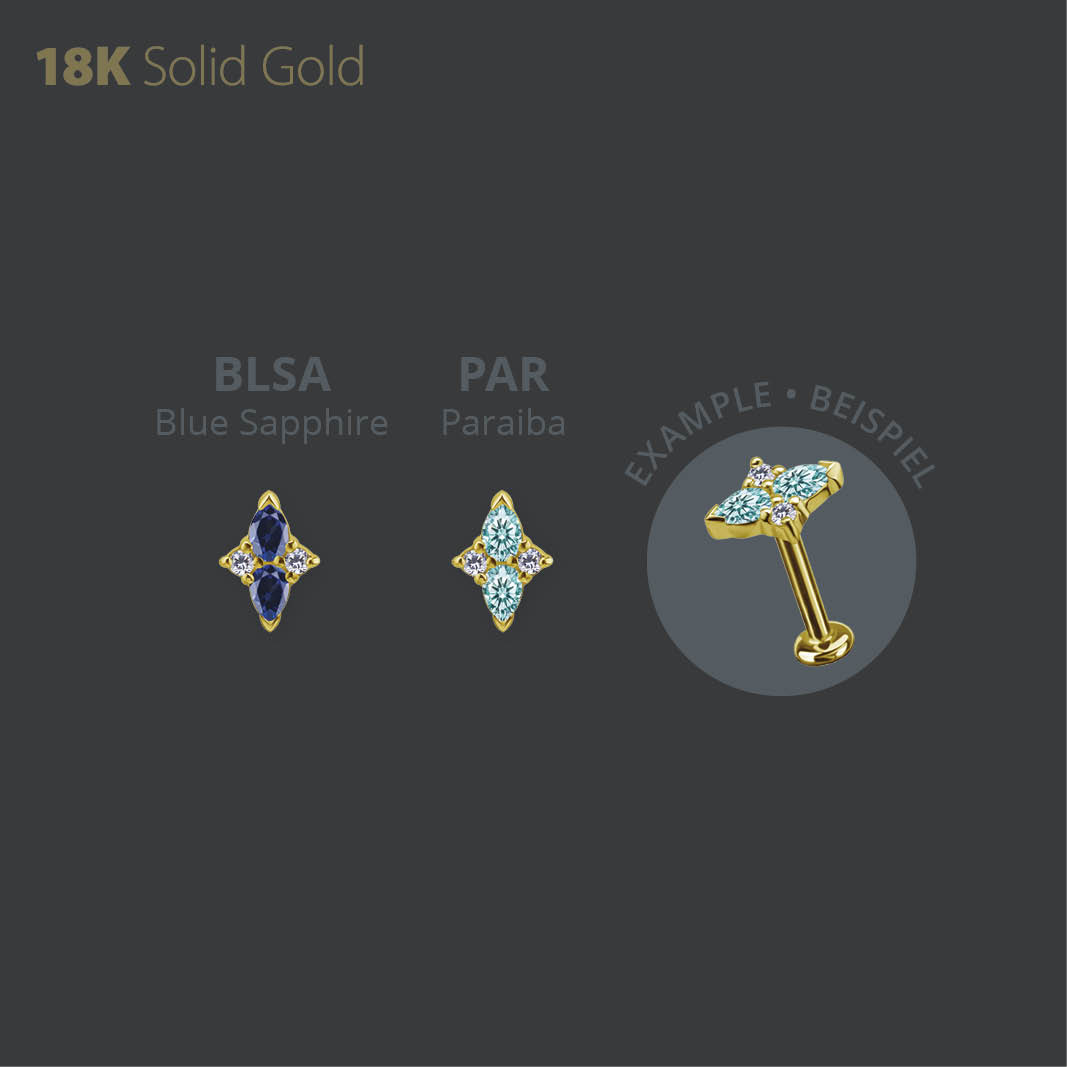 18K GOLD INTERNAL MICRO ATTACHMENT SET W. PEAR SHAPE LAB CREATED GEMSTONE