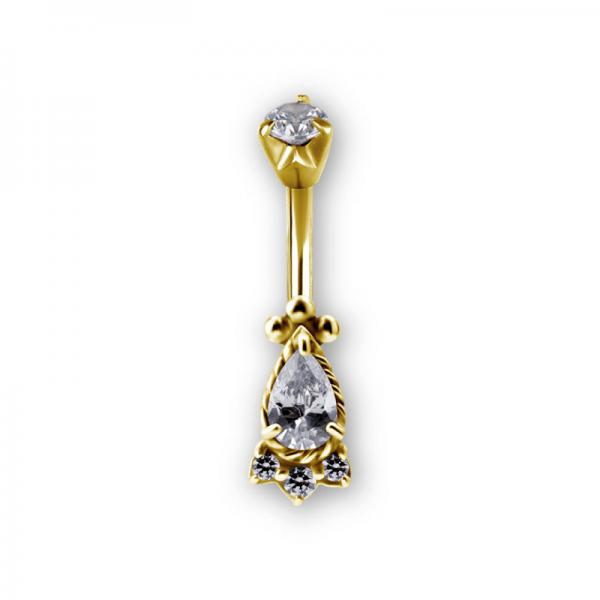 24K GOLD PVD SS316L TRIBAL DOUBLE JEWELLED BELLY BANANA SET W.CUBIC ZIRCONIA