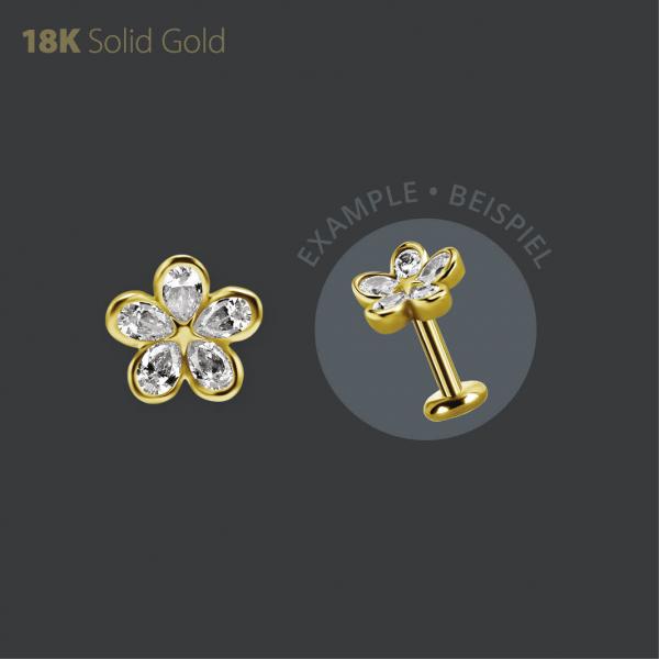 18K GOLD THREADLESS ATTACHMENT SET W. PEAR SHAPE PREMIUM ZIRCONIA