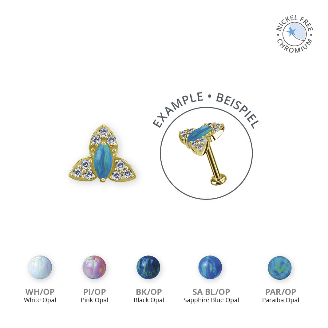 18K GOLD PVD CoCr NF THREADLESS ORCHID ATTACHMENT SET W.PAVE LAB CREATED OPALS