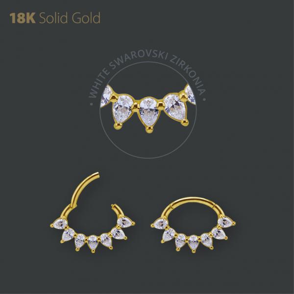 18K GOLD HINGED DAITH RING SET W. PEAR SHAPE PREMIUM ZIRCONIA