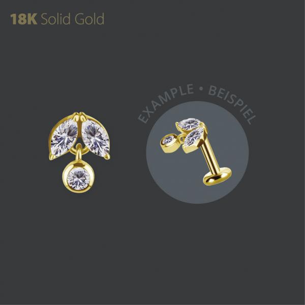 18K GOLD THREADLESS ATTACHMENT W. DANGLE SET W. PREMIUM ZIRCONIA