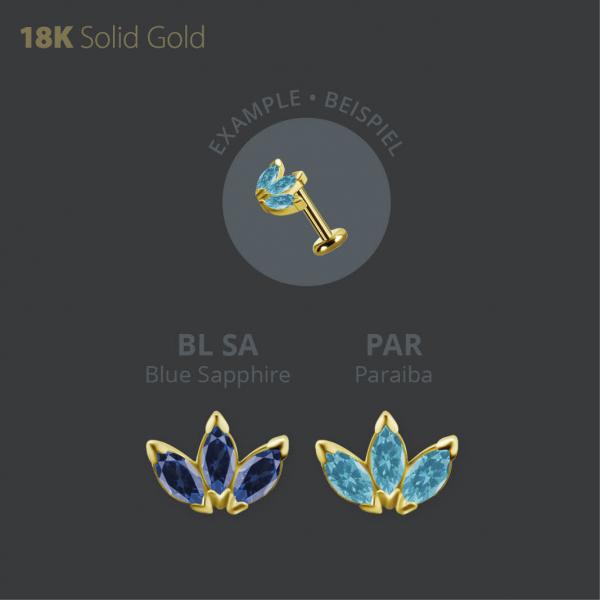 18K GOLD THREADLESS  ATTACHMENT SET W. MARQUISE LAB CREATED GEMSTONE