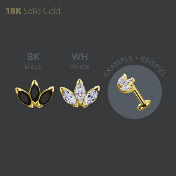 18K GOLD THREADLESS FAN ATTACHMENT SET W. 3 MARQUISE PREMIUM ZIRCONIA