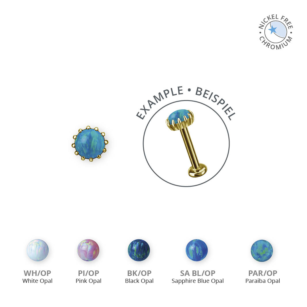 18K GOLD PVD CoCr NF THREADLESS ATTACHMENT SET W. LAB CREATED OPAL