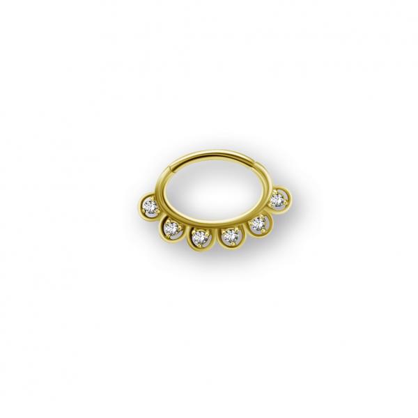 24K GOLD PVD SS316L HINGED SEPTUM/DAITH CLICKER SET W. CUBIC ZIRCONIA