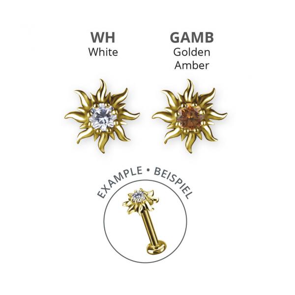 24K GOLD PVD SS316L THREADLESS SUN ATTACHMENT SET W. PREMIUM ZIRCONIA