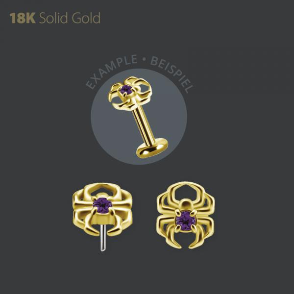 18K GOLD THREADLESS SPIDER ATTACHMENT SET W. GENUINE DARK AMETHYST