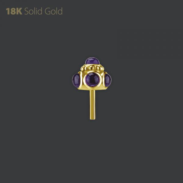 18K GOLD THREADLESS BARBEL FOR VERTICAL HELIX SET W GENUINE DARK AMETHYST