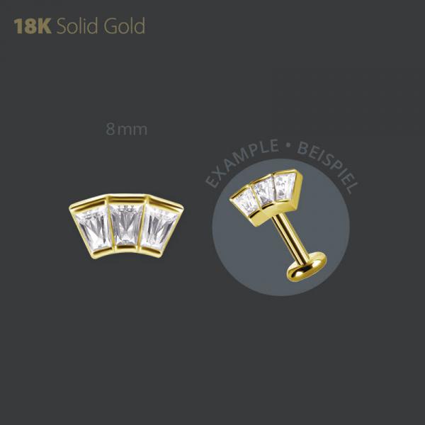 18K GOLD THREADLESS ATTACHMENT SET WITH TAPPER BAGUETTE PREMIUM ZIRCONIA
