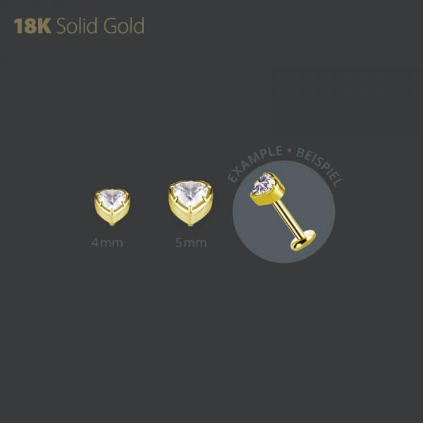 18K GOLD HEART SHAPE THREADLESS ATTACHMENT SET W. PREMIUM ZIRCONIA