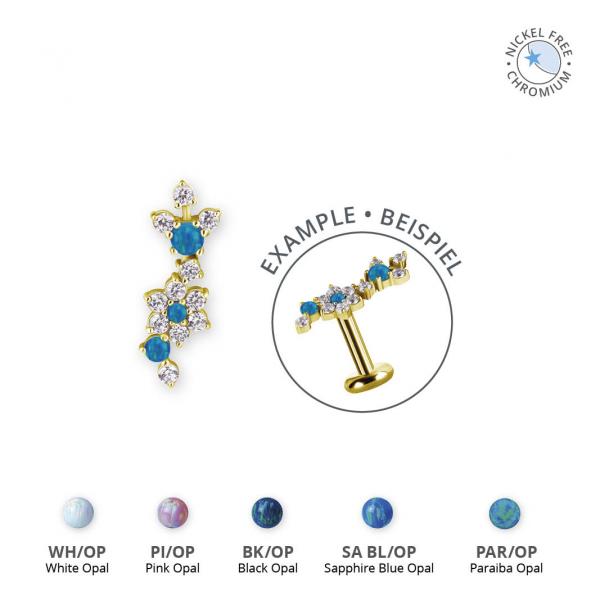 18K GOLD PVD CoCr NF THREADLESS FLOWER ATTACHMENT SET W. LAB CREATED OPALS