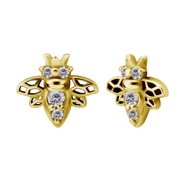 24K GOLD PVD SS316L MICRO BEE ATTACHMENT SET W. CUBIC ZIRCONIA