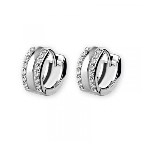 SS316L HUGGIES HOOPS W. 2 ROWS PAVE SET CUBIC ZIRCONIA (PAIR)