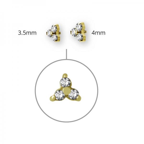 24K GOLD PVD SS316L MICRO ATTACHMENT (TRINITY) W. PREMIUM GEMS