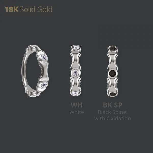 18K WHITE GOLD HINGED CONCH RING SET W. PREMIUM BLACK SPINEL