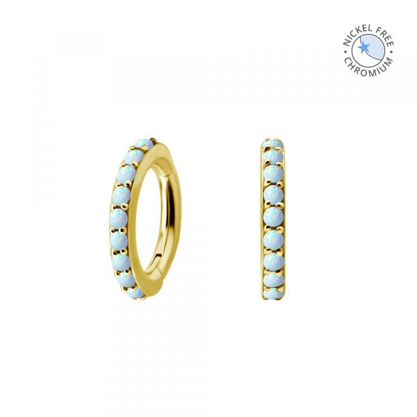 18K GOLD PVD CoCr NF OVAL BELLY CLICKER SET W. LAB CREATED OPAL