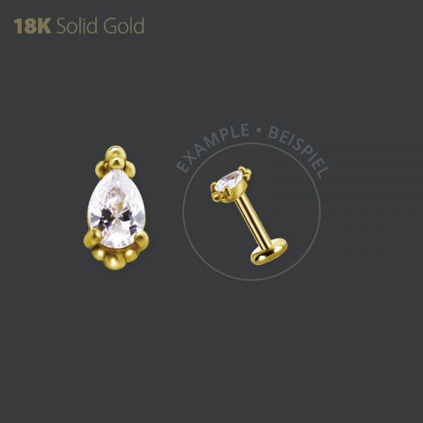 18K GOLD INTERNAL MICRO ATTACHMENT SET W. PEAR SHAPE PREMIUM ZIRCONIA
