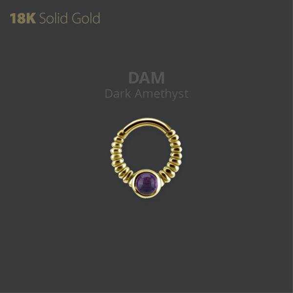 18K GOLD DAITH & SEPTUM CLICKER SET W. GENUINE DARK AMETHYST