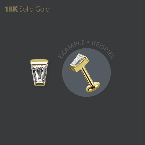 18K GOLD THREADLESS ATTACHMENT SET W. TAPPERED BAGUETE PREMIUM ZIRCONIA