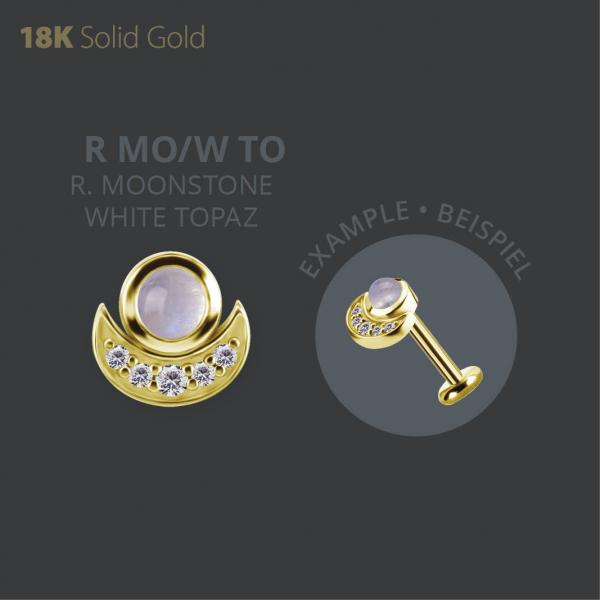 18K GOLD INTERNAL MICRO ATTACHMENT SET W. GENUINE RAINBOW MOONSTONE AND WHITE TOPAZ