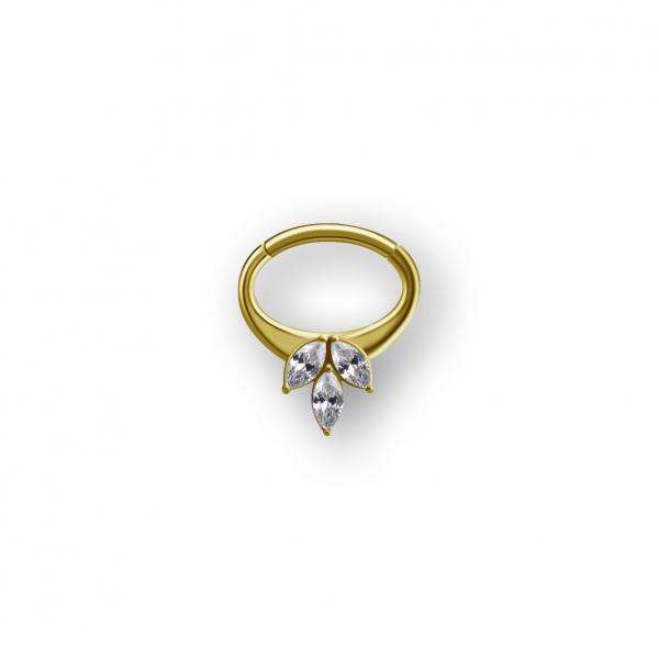 24K GOLD PVD SS316L HINGED SEPTUM/DAITH CLICKER SET W. CUBIC ZIRCONIA