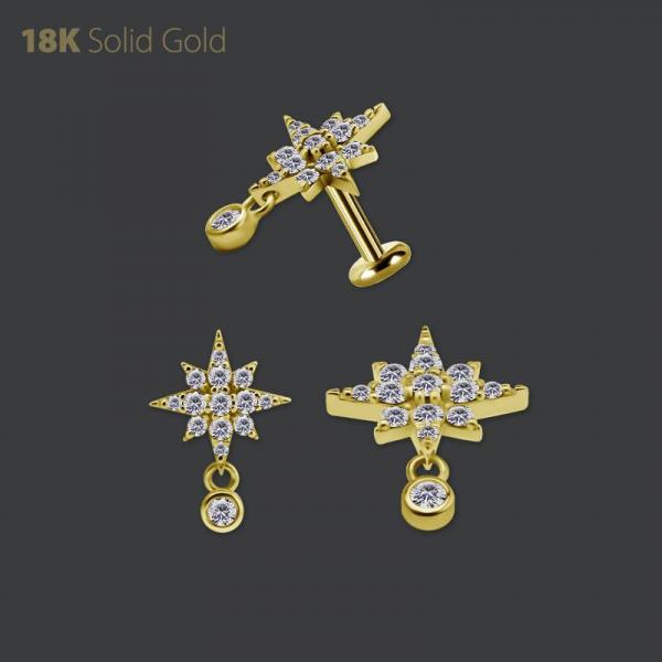 18K GOLD NORDIC STAR  MICRO ATTACHMENT W. DANGLE SET W. PREMIUM ZIRCONIA