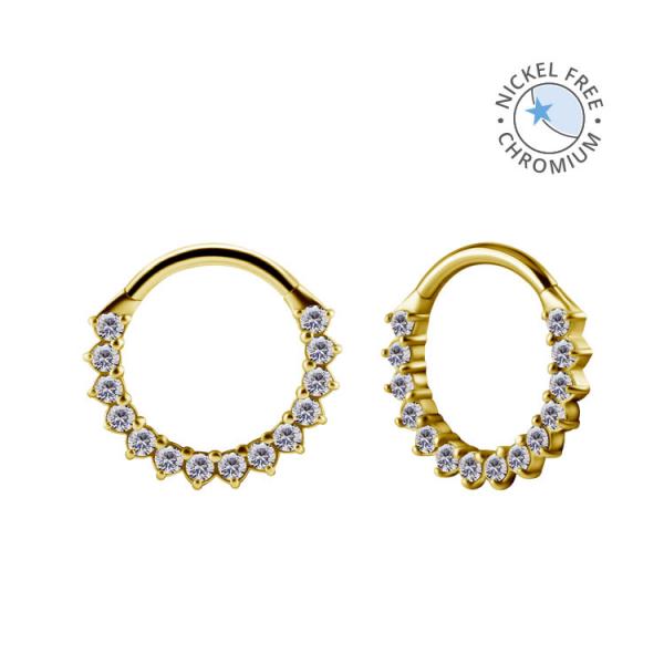 18K GOLD PVD CoCr NF FRONT FACING HINGED CLICKERS SET W.PREMIUM ZIRCONIA
